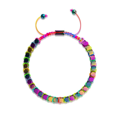 Heiliges Geom | Regenbogen-Hämatit | Einhorn-Silber x Spektrum | Oktaeder-Armband